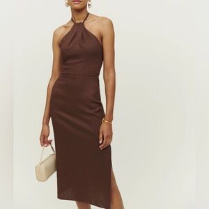 REFORMATION Santino Halter Dress in Cafe Linen Sz 0 Pre-❤️ Good condition